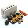 Juego de Té Kung Fu de Viaje Estilo Japonés Juego Pequeño para Uso en Casa Tetera Pequeña Taza de Té de Cerámica Bandeja de Té para Exteriores Bolsa Portátil
