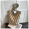 Bolso Cubo de Nicho Estilo Coreano Nueva Ola Bolso de Mano Tejido para Mujer Bolso de Hombro Rayado de Gran Capacidad a la Moda