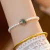 Pulseira Shijia Pérola Água Marinha Cristal Morango Fantasma Verde Temperamento Celebridade da Internet Partícula Pequena Luz Forte Pérola Redonda Pulseira
