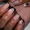 Modelo de Venda Quente para Comércio Exterior: Kit com 24 Unhas Postiças Quadradas de Comprimento Médio Estilo Francês com Pedrarias, Estrelas e Desenhos de Linhas Simples, Versátil para Uso Diário e Ocasiões Especiais - Atacado