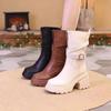 Botas Martin Color Sólido Altas Estilo Británico 2024 Punta Redonda Pequeña Botas Color Nude Antideslizantes Retro Dulces Celebridad de Internet Pequeña