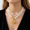 Colar Europeu e Americano Transfronteiriço de Pérolas Imitação, Colar de Amor Multicamadas de Alto Padrão, Corrente de Suéter de Pérolas, Colar de Moda Literária de Luxo Leve