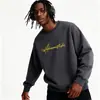 Moletom de Algodão Pesado para Casais, Corte Amplo, Gola Redonda, Pulôver sem Capuz, Versátil, Quente, Blusa Estampada para Outono e Inverno