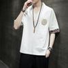 Camiseta de Lino de Manga Corta para Hombre Verano Estilo Chino Bordada Cuello en V Camiseta Retro Traje Tang Hanfu Top Chino para Hombre Delgada