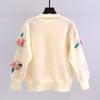 Casaco Suéter com Flor Tridimensional da Indústria Pesada Feminino Outono e Inverno Novo Feminino Estilo Retro Hong Kong Estilo Ocidental Cardigã de Tricô Redutor de Idade para Mulheres