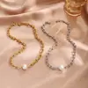 Moda Europeia e Americana Transfronteiriça Novo Estilo de Luxo Acessível Conexão de Pérolas U-Shaped Ferradura Colar de Aço Inoxidável Joias Femininas Atacado