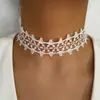 Joias Estilo Europeu e Americano, Estilo da Corte Francesa, Colar de Renda com Franjas Bordadas Brancas, Estilo Curto Delicado, Corrente de Pescoço Elegante, Corrente para Clavícula