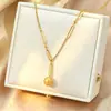Bestseller transfronterizo: Colgante de anillo de bola de oro pequeño no descolorante de acero de titanio simple, cadena para la clavícula de lujo ligero, exquisita y versátil con eslabones grandes
