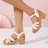 Sandalias de Tacón Grueso con Punta Redonda y Abierta para Mujer 2026 Verano Nuevas de Comercio Exterior Talla Grande con Correa Única y Hebilla Sandalias de Moda de Tacón Alto