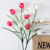 Flor de tulipán artificial de rama larga y cinco cabezas para ingeniería exterior, juego de flores para decoración del hogar, venta al por mayor de fábrica