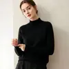 Suéter de Cashmere Feminino Outono e Inverno Novo Estilo Gola Meia Alta Macio e Fofo Base de Lã Roupa Íntima Malha Casual Solta
