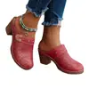 2026 Nuevos Zapatos Mula con Tacón Grueso Tallado Estilo Retro para Mujer, Punta Cerrada, Huecos, Transpirables, Sandalias de Tacón Alto, Estilo Moderno y Versátil