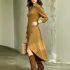 2026 Nuevo Vestido Camisa Khaki de Otoño Transfronterizo Europeo y Americano para Amazon, Ajustado a la Cintura con Abertura, de Longitud Media