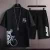 Camiseta Masculina Estampada de Verão Terno Masculino de Manga Curta com Oversize Tendência Casual Bonito Solto Ins Transfronteiriço