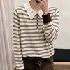 Suéter de punto para mujer con cuello de muñeca, bloques de color a rayas, nuevo para Otoño Invierno 2026, suelto, rejuvenecedor, suave, nutritivo, de manga larga