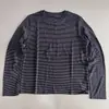 Camiseta de outono nova, casual, listrada, gola redonda, manga longa, respirável, para mulheres, solta e modeladora, top básico versátil