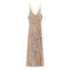 Atacado AliExpress 2025 início da primavera novo vestido saia quente para meninas sexy com decote V costas abertas lantejoulas alça dividida