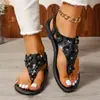 Sandálias chinelo costuradas para comércio transfronteiriço, simples e estilosas com design floral, versáteis, retrô, leves, na moda e confortáveis para mulheres