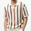 Camiseta de Verano a Rayas Color Block Solapa Manga Corta para Hombre Marca de Moda Personalidad Casual Tejido de Punto Polo Top