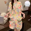 Pijama de Algodón Nube para Mujer, Camisón de Verano de Manga Corta con Almohadillas en el Pecho, Linda Ropa de Casa de Niña con Dibujos Animados Rayados que se Puede Usar Afuera