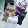 Camiseta Regata Básica de Verão Longa Sem Mangas Seamless com Alça Larga Fixa nos Ombros Copas Fixas Sem Deslocamento Modeladora da Cintura Justa Versátil Roupa Íntima