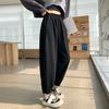 Sarga Algodón Puro 260g Pantalones Cargo para Mujer Primavera y Otoño Engrosados y Talla Grande Petite con Lazos en las Piernas Pantalones Harem Nueve Puntos