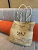 Bolso de Paja de un Hombro Bordado con Letra, Bolso de Paja Hueco de Gran Capacidad Nuevo, Bolso Tejido, Bolso de Playa para Vacaciones, Bolso Versátil para Mujer