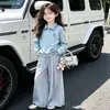 Conjunto de Sudadera con Solapa para Niñas Otoño Temprano Ropa Nueva de Primavera Otoño para Niños Holgada con Falda Pantalón Ancha Ropa de Manga Larga para Niños Medianos a Grandes