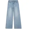 Jeans acampanados cropped de color azul claro para mujer, nueva colección de principios de otoño 2026, pantalones sencillos casuales de caída libre hasta el suelo