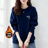 Moletom grosso de algodão estilo coreano com gola redonda e forro de fleece para mulheres, adequado para primavera, outono e inverno, casual, moderno, versátil e adequado para o dia a dia, blusa de manga longa