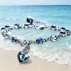 Pulseira de coração oceano estilo europeu e americano, joias de cristal austríaco para mulheres cravejadas de diamantes atacado