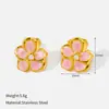 Nuevos aretes cruzados con forma de corazón de flor dulce glaseada para mujer, estilo versátil y delicado, joyería de acero inoxidable con poste para uso diario