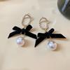 Pendientes de perla irregular cuadrada con aguja de plata, pendientes geométricos ovalados con gota de agua negra, pendientes sencillos de moda de Corea del Sur.
