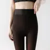 2026 Meia-calça Preta Transparente Plus Size com Forro para Mulheres, Outono e Inverno, Look Perna de Fora