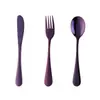 Venta al por mayor del fabricante Juego de tres piezas de cuchillo, tenedor y cuchara de acero inoxidable 304 con mango redondo, Juego de tenedor y cuchara lindo de estilo simple con revestimiento de titanio