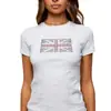 Top corto de manga corta ajustado retro con strass de la Union Jack, venta al por mayor transfronteriza europea y americana, camiseta estilo Y2K B