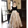 Nuevo Vestido Francés para Brindar Novia Manga Larga Boda Rojo Vestido de Compromiso Ajustado Largo Banquete Vestido de Noche