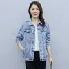 Chaqueta de Mezclilla para Mujer 2021 Primavera y Otoño Nueva Versión Coreana con Letras Bordadas, Corte Holgado para Tallas Grandes, Versátil Casual Estilo Corto Moderno