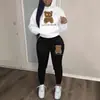 Novo conjunto de moletom com capuz casual de comércio exterior marca de moda conjunto de moletom estampado com cabeça de urso tamanho europeu moletom