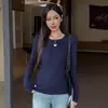 Top de Base de Felpa de Acetato de Lana para Mujer 2026 Otoño/Invierno Nuevo Estilo Súper Atractivo Elegante Versátil Top de Manga Larga con Bolsillos