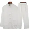 Traje Tang de Algodón y Lino NN para Primavera y Otoño Conjunto de Manga Larga para Hombre, Atuendo para Padre de Mediana Edad y Mayor, Uniforme Tai Chi Chino, Camiseta Base, Estilo Chino