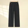 Pantalones rectos de otoño para mujeres de mediana edad y mayores, estilo mom, de lana, cintura elástica, color liso, modernos, para primavera y otoño, de cintura alta, adelgazantes