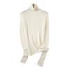 Colección Otoño 2026 Suéter 100% Lana Pura Punto de Cuello Alto para Mujer Top de Punto Ligeramente Transparente con Cuello Superpuesto Top Base Fino
