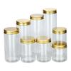 Venta al por mayor Mascota Tapa de Aluminio Botella de Plástico Grado Alimenticio Tarro para Snacks Galletas Redondo Transparente Nuez Miel Pepinillo Tarro de Plástico