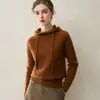 Suéter com Capuz 100% Caxemira Pura Outono 2026 Feminino Malha Solta Estilo Casual Camisa Básica