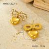 Pendientes de acero inoxidable con forma de lazo y perla, estilo europeo y americano, chapados en titanio de 18 quilates.