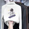 Nova camiseta infantil da moda, estilosa blusa de manga comprida com gola alta parcial em fleece, top legal para meninos, nova camada interna de outono e inverno