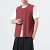 2026 Verano Tendencia Nacional Algodón Lino Hebilla de Cobre Chaleco Sencillo Talla Grande Holgado Casual Chaleco de Moda Estilo Chino Chaqueta sin Mangas para Hombre