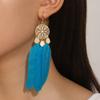 Aretes de Pluma de Semicírculo Deseo Estilo Largo Popular Europeo y Americano Cadena de Cuentas de Arroz Aretes con Borla Joyería de Estilo Étnico