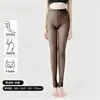 Leggings negros transparentes forrados de polar para otoño e invierno, alta transparencia, tacto nude realista, pantimedias adelgazantes, antienganches, no se caen
